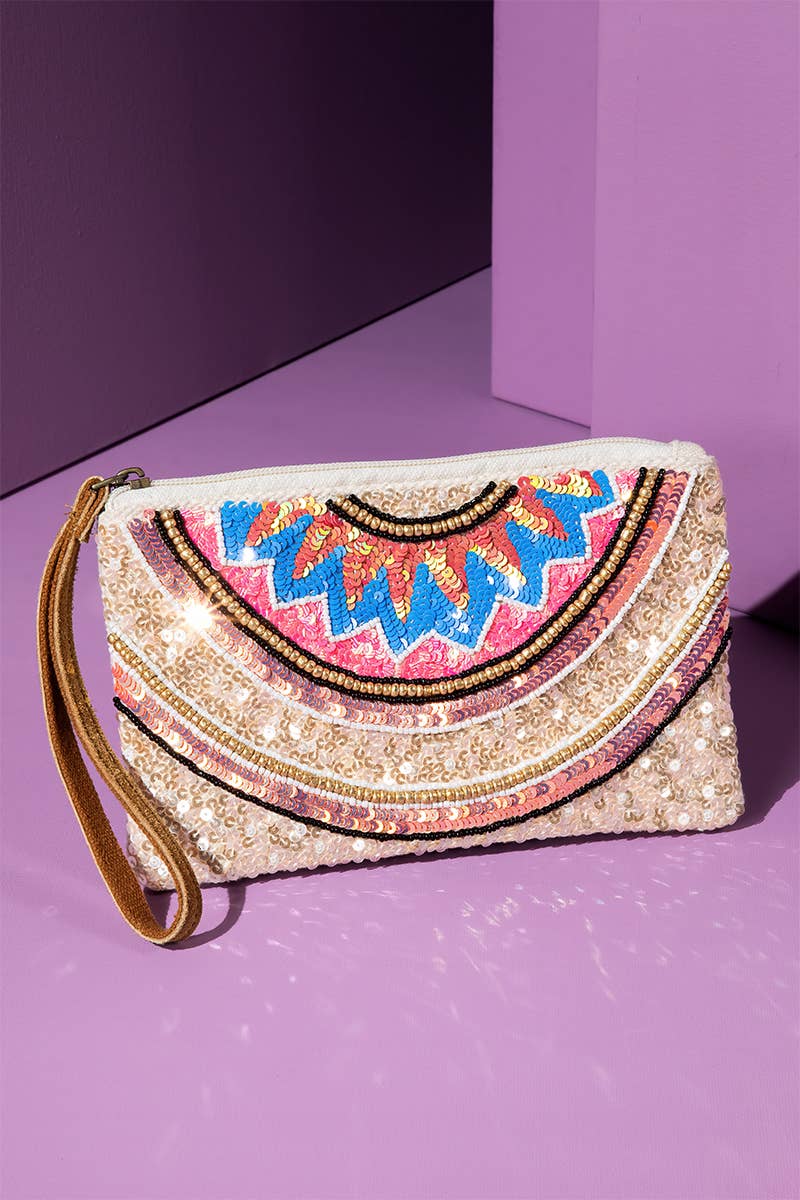 Handmade Crystal Lotus Ethnic Pattern Clutch: Crystal Lotus / OS
