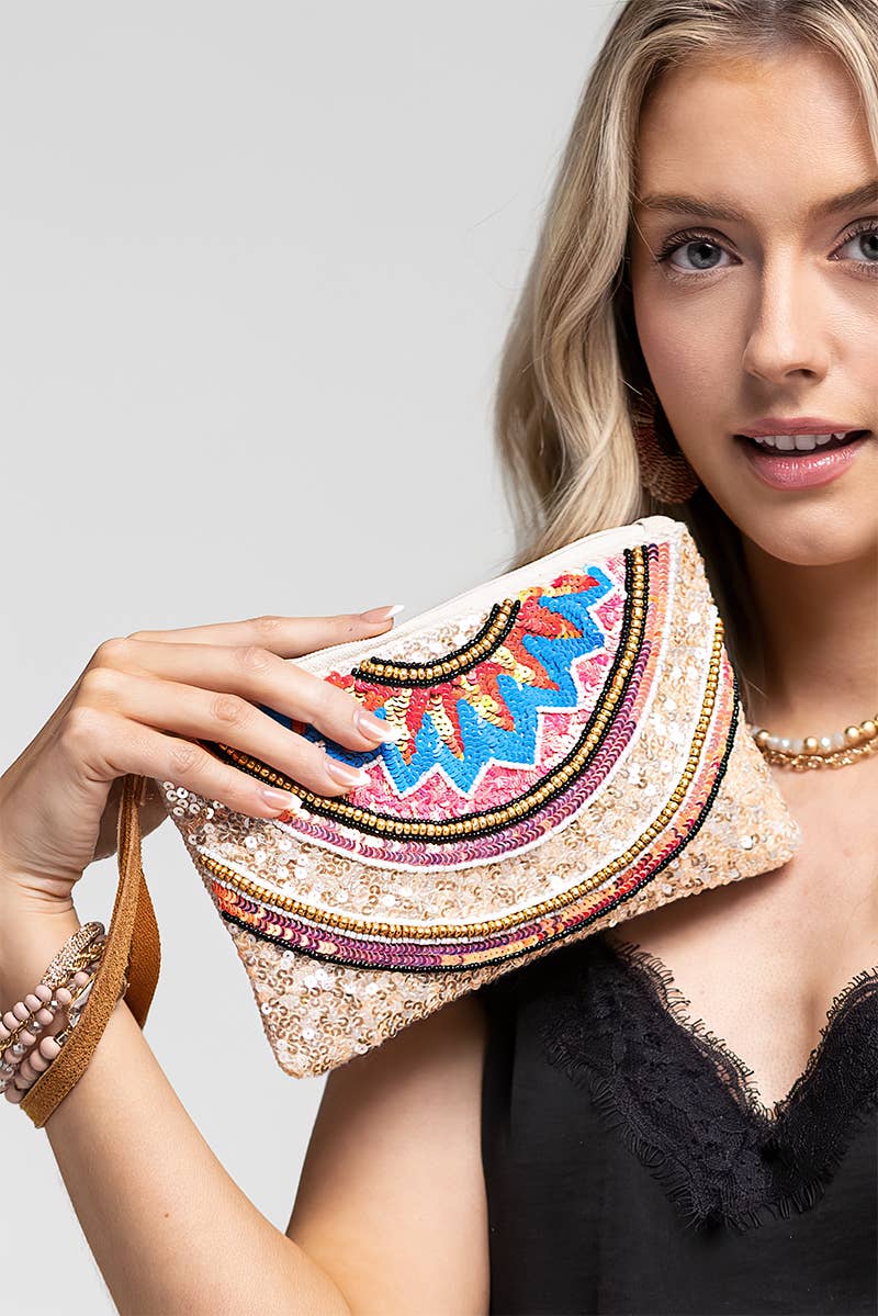 Handmade Crystal Lotus Ethnic Pattern Clutch: Crystal Lotus / OS