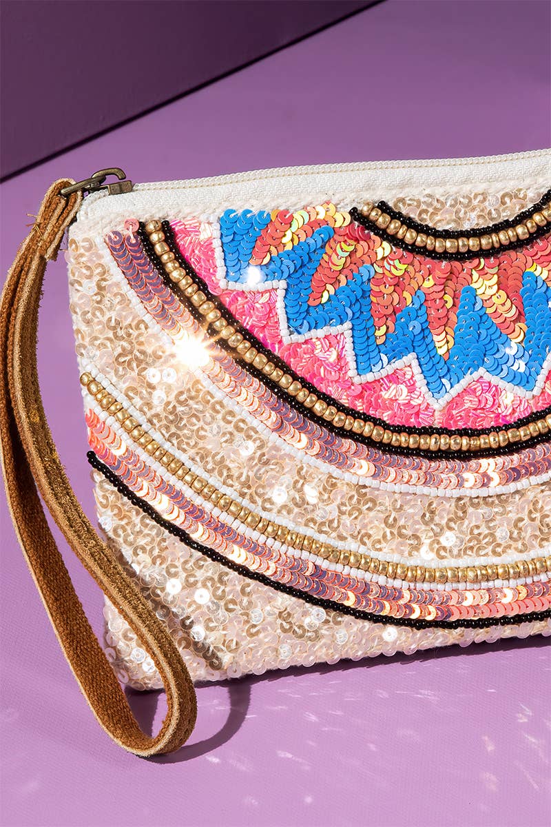 Handmade Crystal Lotus Ethnic Pattern Clutch: Crystal Lotus / OS